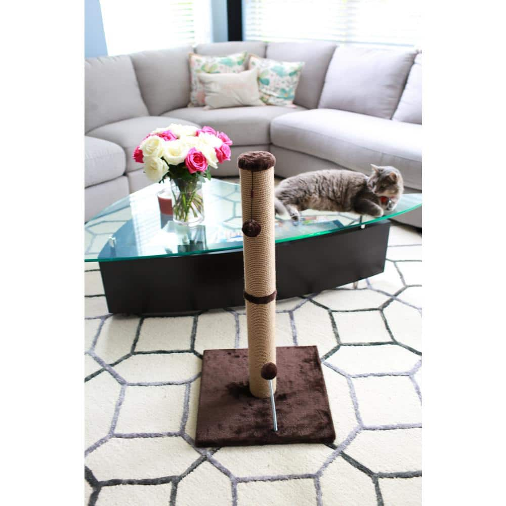 CATCRAFT 30 in. Jute Scratching Post (Dark Chocolate Fur 16 in. x 16 in. Base) COM30JUDCFU