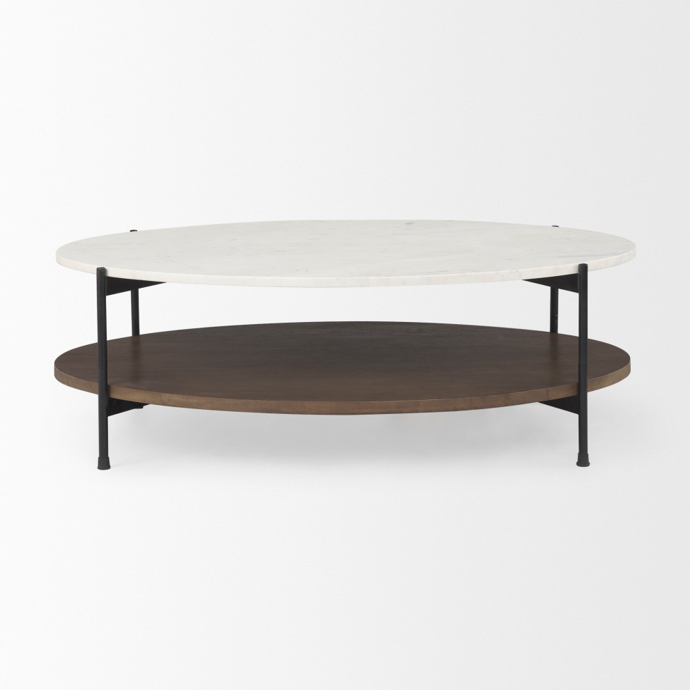 Larkin White Marble Top With Dark Brown Wood Shelf Round Coffee Table   Modern   Coffee Tables   by Mercana  Houzz