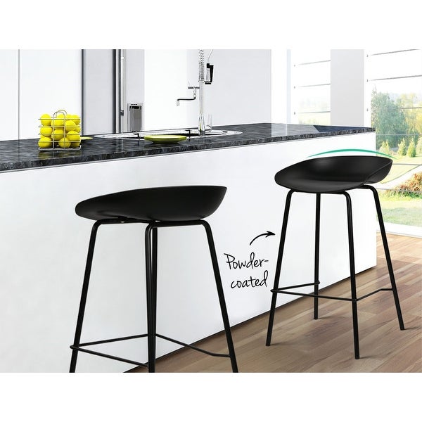 Set Of 2 25 Seat Molded Plastic Shell Counter Stools With Backs Dark Metal High Dining Chairs Kitchen