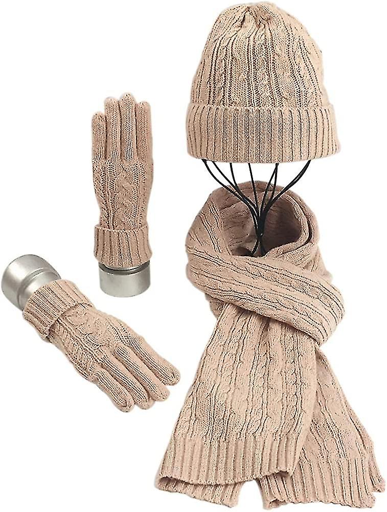 Wool Soft Scarf Hat Glove Sets Cable Knit Winter Gift Glove Hat Set