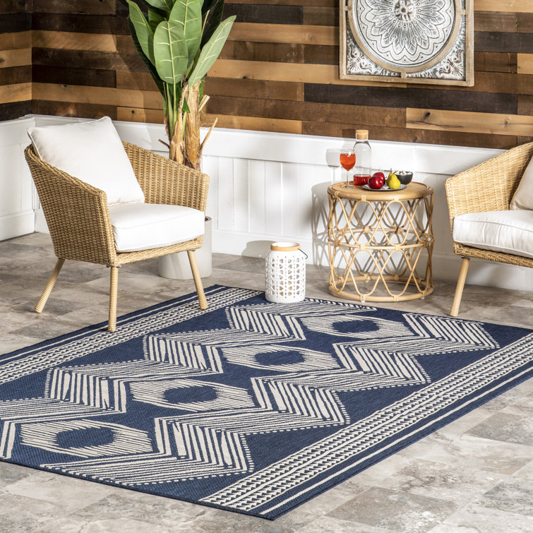 Kendall Geometric Indoor / Outdoor Patio Area Rug in Tan