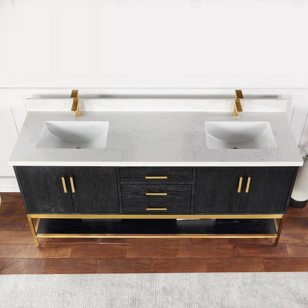 Altair Wildy 72 in. W x 22 in. D x 34 in. H Bath Vanity in Black Oak with Grain White Composite Stone Top 546072-BO-GW-NM