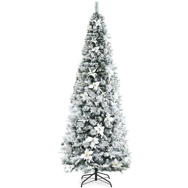 Gymax 5/6/7/8 FT Artificial Snow Flocked Pencil Christmas Tree w/