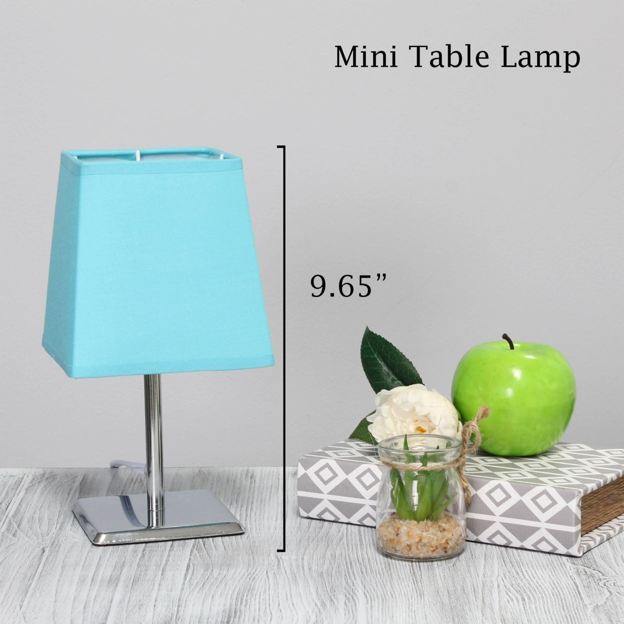 Simple Designs Mini Chrome Table Lamp with Squared Empire Fabric Shade, Black