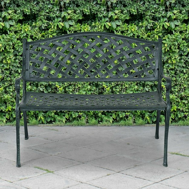 Costway 40 x27 x27 Outdoor Antique Garden Bench Aluminum Frame Seats Chair Patio Garden Furni