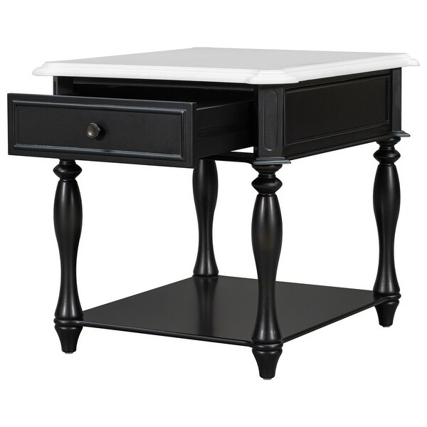 Classical End Table Side Table with Open Styled Shelf ，Side Table Drawer with Metal Handles for Living Room