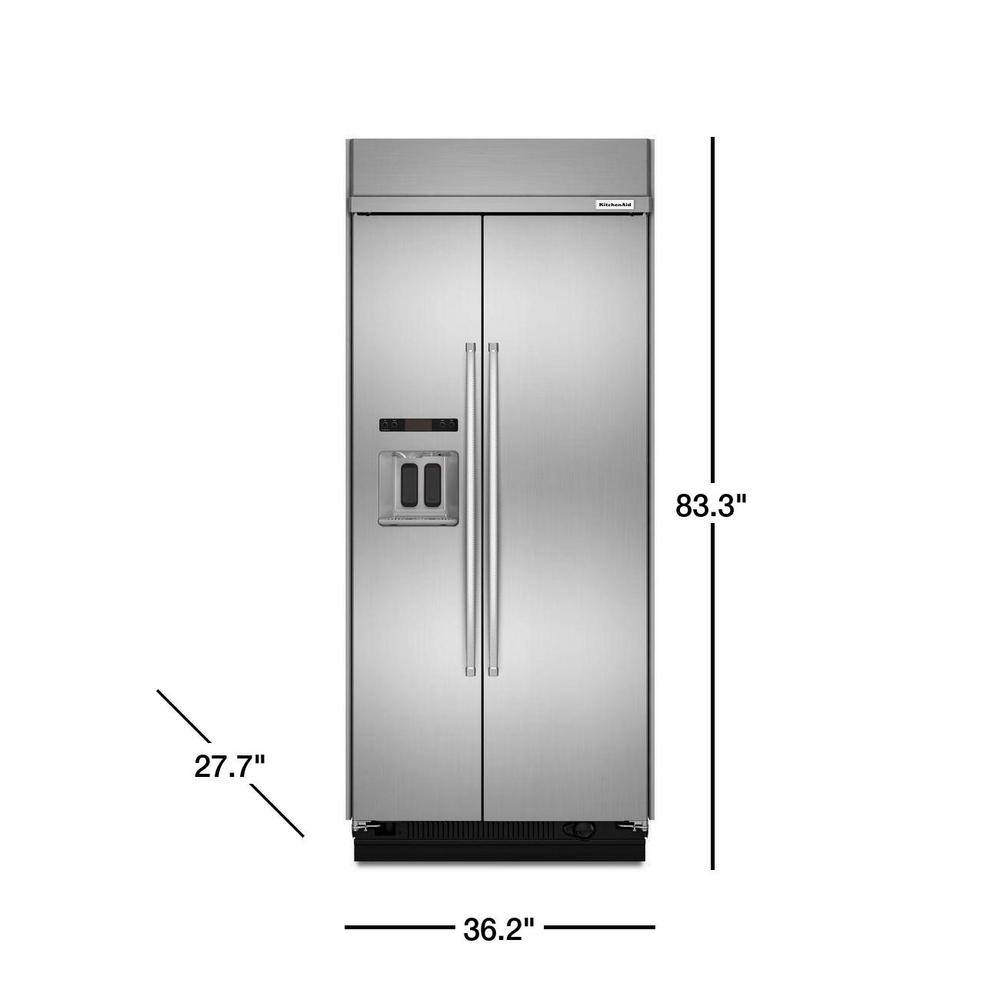 KitchenAid 20.8 cu. ft. Built-In Side by Side Refrigerator in PrintShield Stainless Steel with Exterior Ice and Water KBSD606ESS