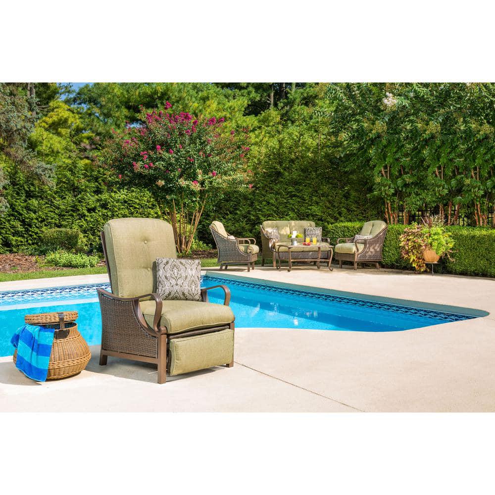 Hanover Ventura Reclining Wicker Outdoor Lounge Chair with Vintage Meadow Cushion