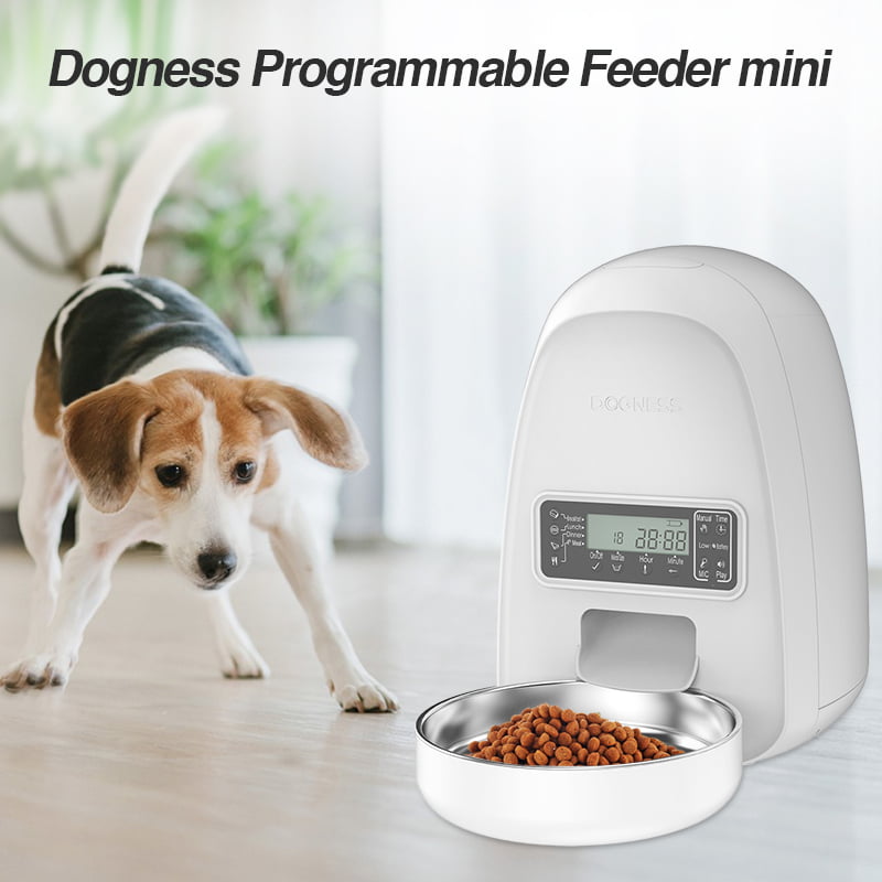 DOGNESS 2L Pet Feeder，Automatic Cat Feeder | Timed Programmable Auto Pet Dog Food Dispenser Feeder for Kitten Puppy - Easy Portion Control，Voice Recording，Battery and Plug-in Power (White)