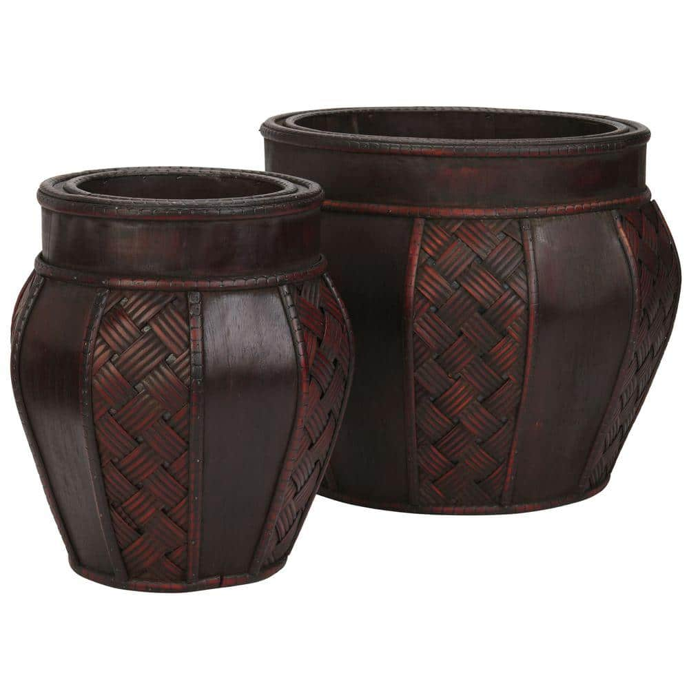 Nearly Natural 11.5 in. H Burgundy Wood and Weave Panel Decorative Planters (Set of 2) 0516