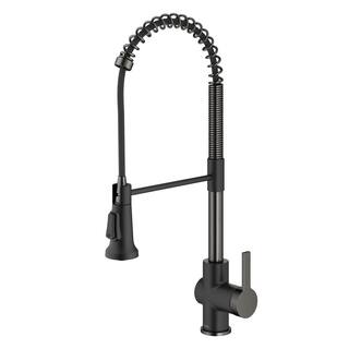 KRAUS Britt Commercial Style Pull-Down Single Handle Kitchen Faucet in Matte BlackSpot Free Black Stainless Steel KPF-1691MBSFSB