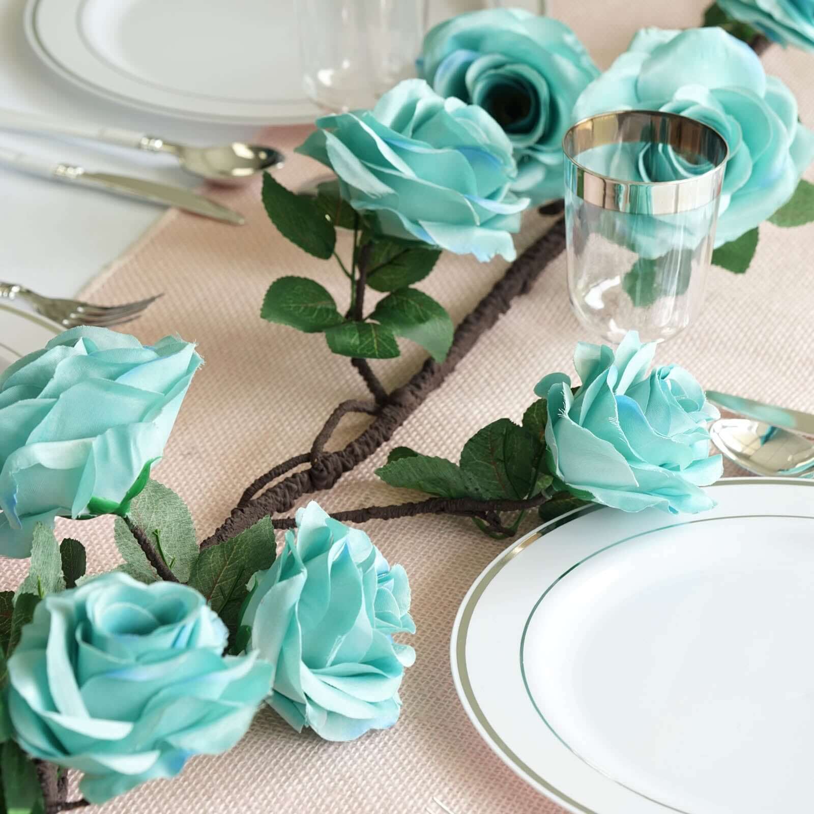 Aqua/Turquoise Artificial Silk Rose Hanging Flower Garland Vine 6ft