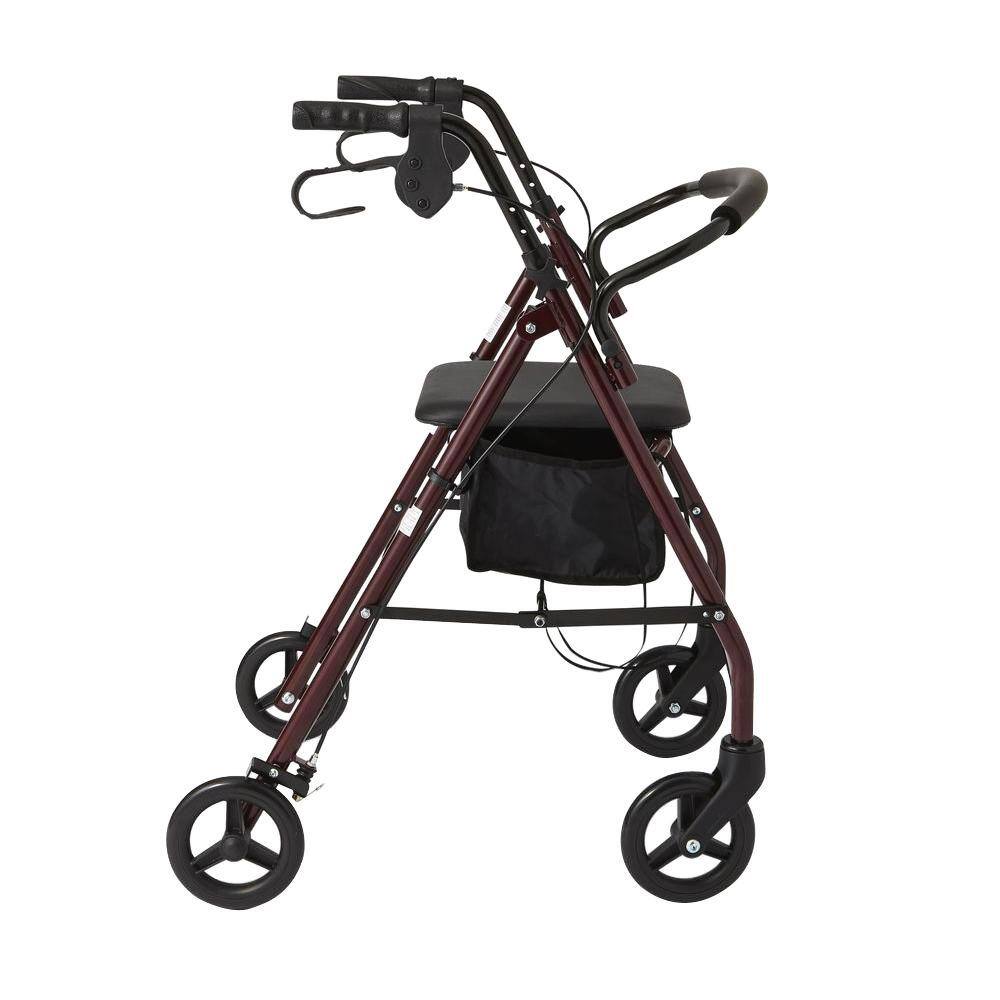 Medline Steel Lightweight Folding 4-Wheel Rollator in Red MDS86850ES