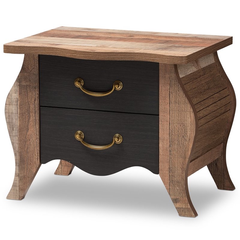 Baxton Studio Romilly 2 Drawer Nightstand in Black and Oak