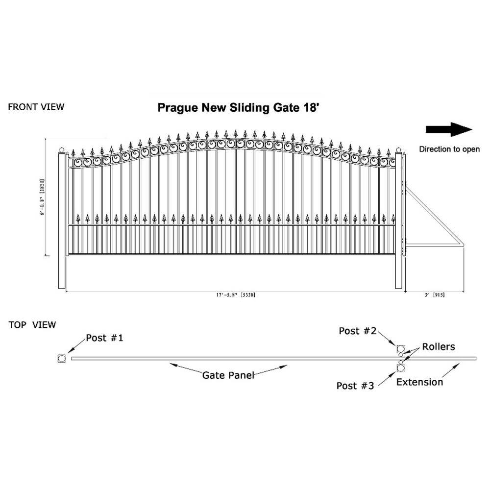 ALEKO Prague Style 18 ft. x 6 ft. Black Steel Single Slide Driveway Fence Gate DG18PRASSL-HD