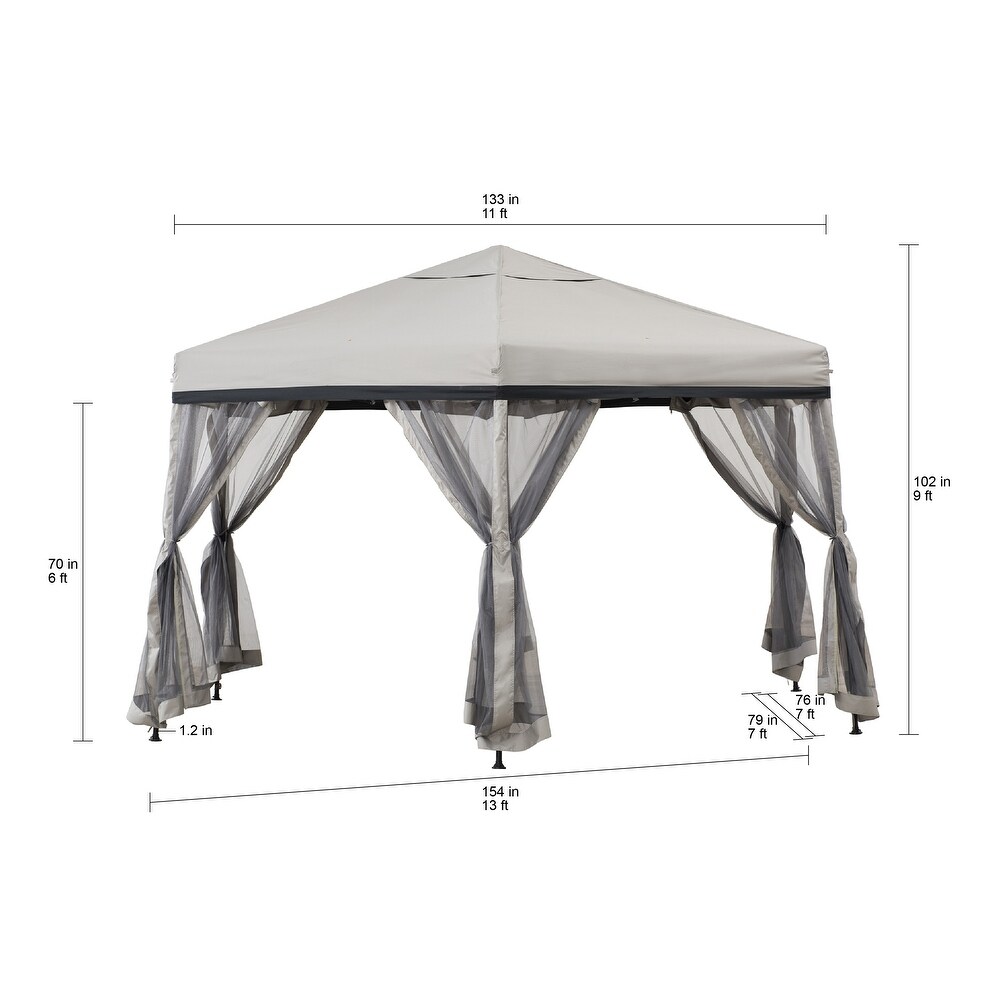 Sunjoy Patio 11 ft. x 11 ft. Gray and Black 2 tone Pop Up Portable Hexagon Steel Gazebo