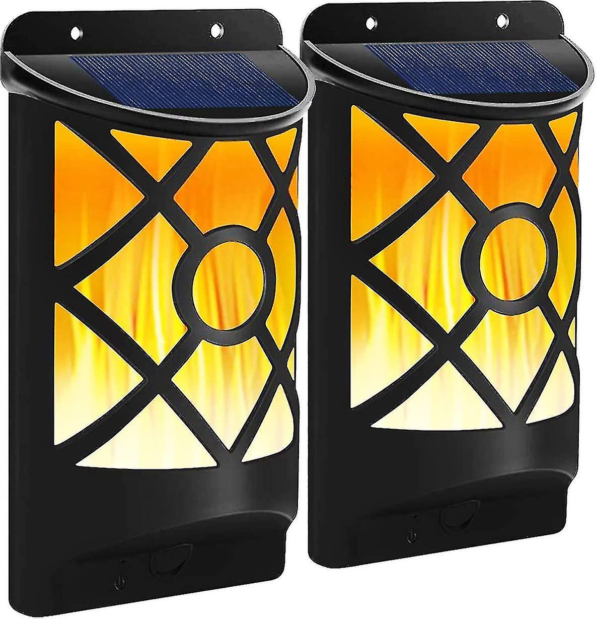 Solar Flame Lights Outdoor，2 Packs Waterproof Flickering Flames Solar Wall Light For Patio Deck Driveway