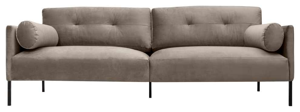 Michalina 84 quotFossil Gray Velvet Sofa with Black Metal Legs   Modern   Sofas   by Armen Living  Houzz