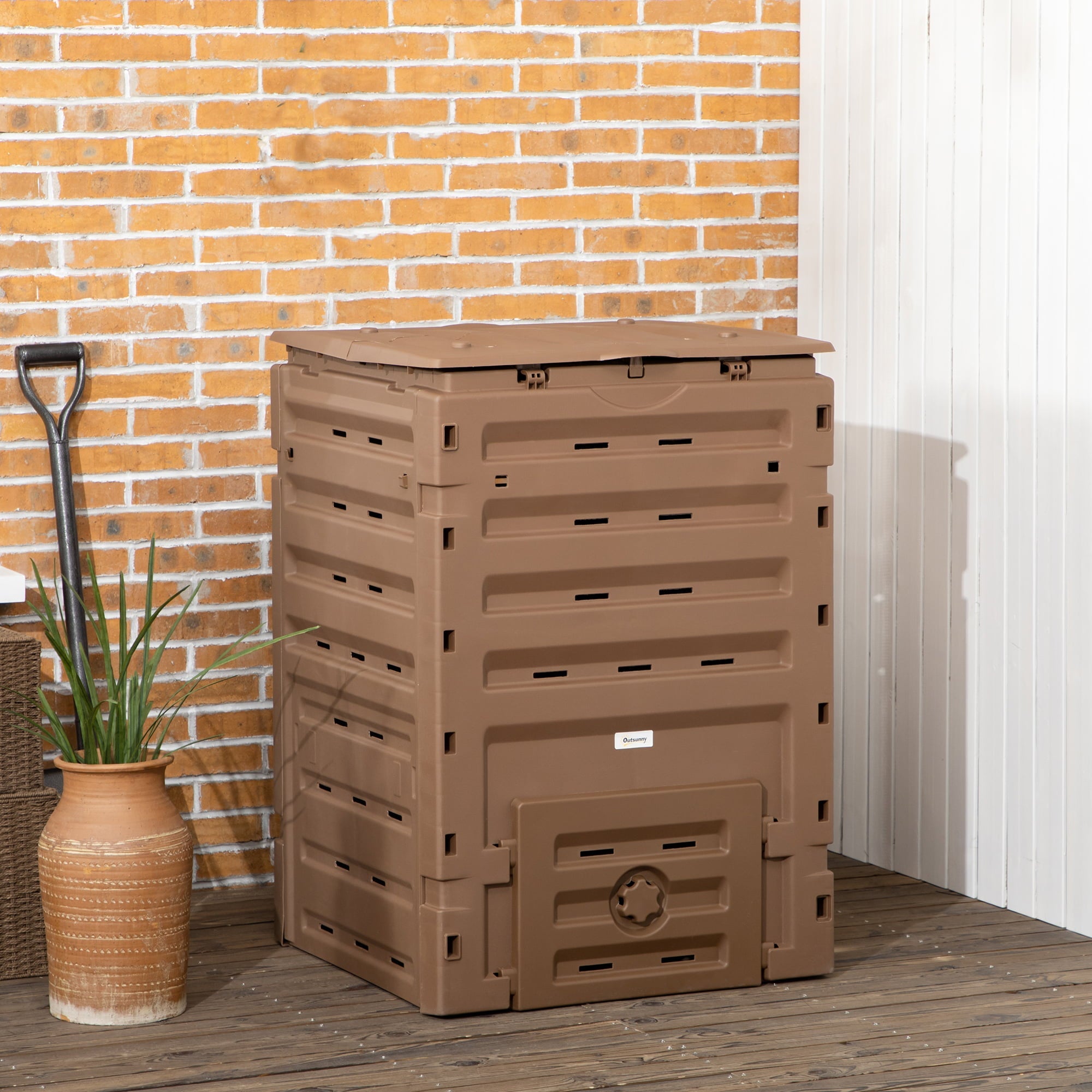 Outsunny 120 Gallon Compost Bin, Large Composter with 80 Vents, Brown