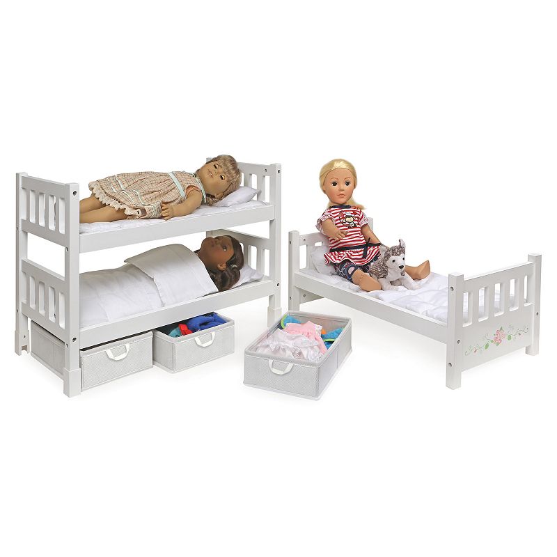 Badger Basket White Rose 1-2-3 Convertible Doll Bunk Bed with Storage Baskets