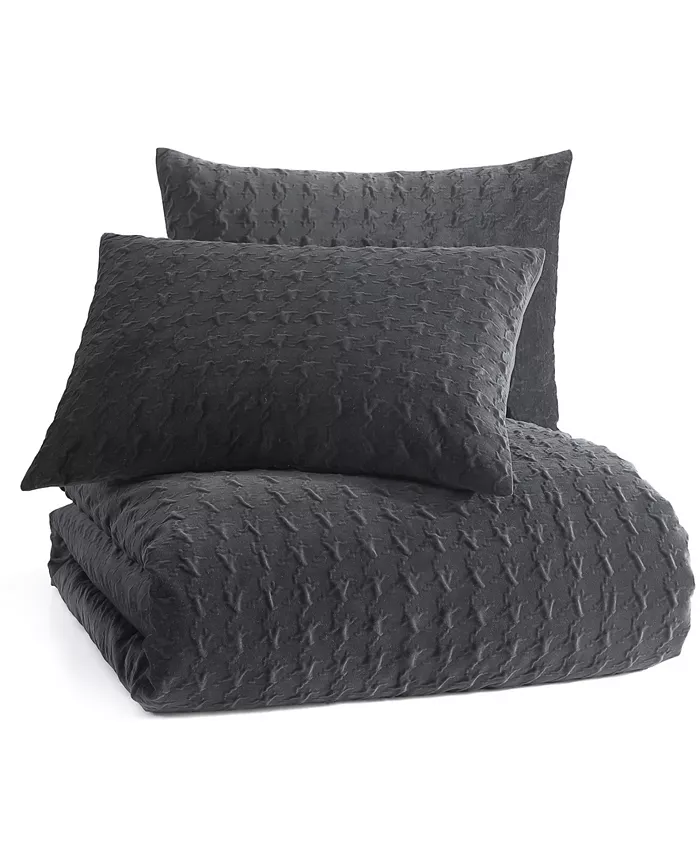 KARL LAGERFELD PARIS Velvet Houndstooth 3 Piece Duvet Set， Full Queen