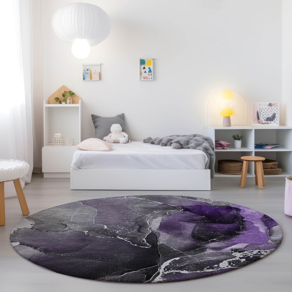 Machine Washable Indoor/ Outdoor Chantille Abstract Purple Rug