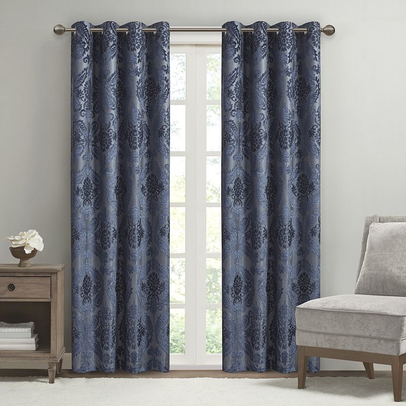 SunSmart Loraine 1-panel total 100% Blackout Knitted Jacquard Paisley Grommet Top Window Curtain