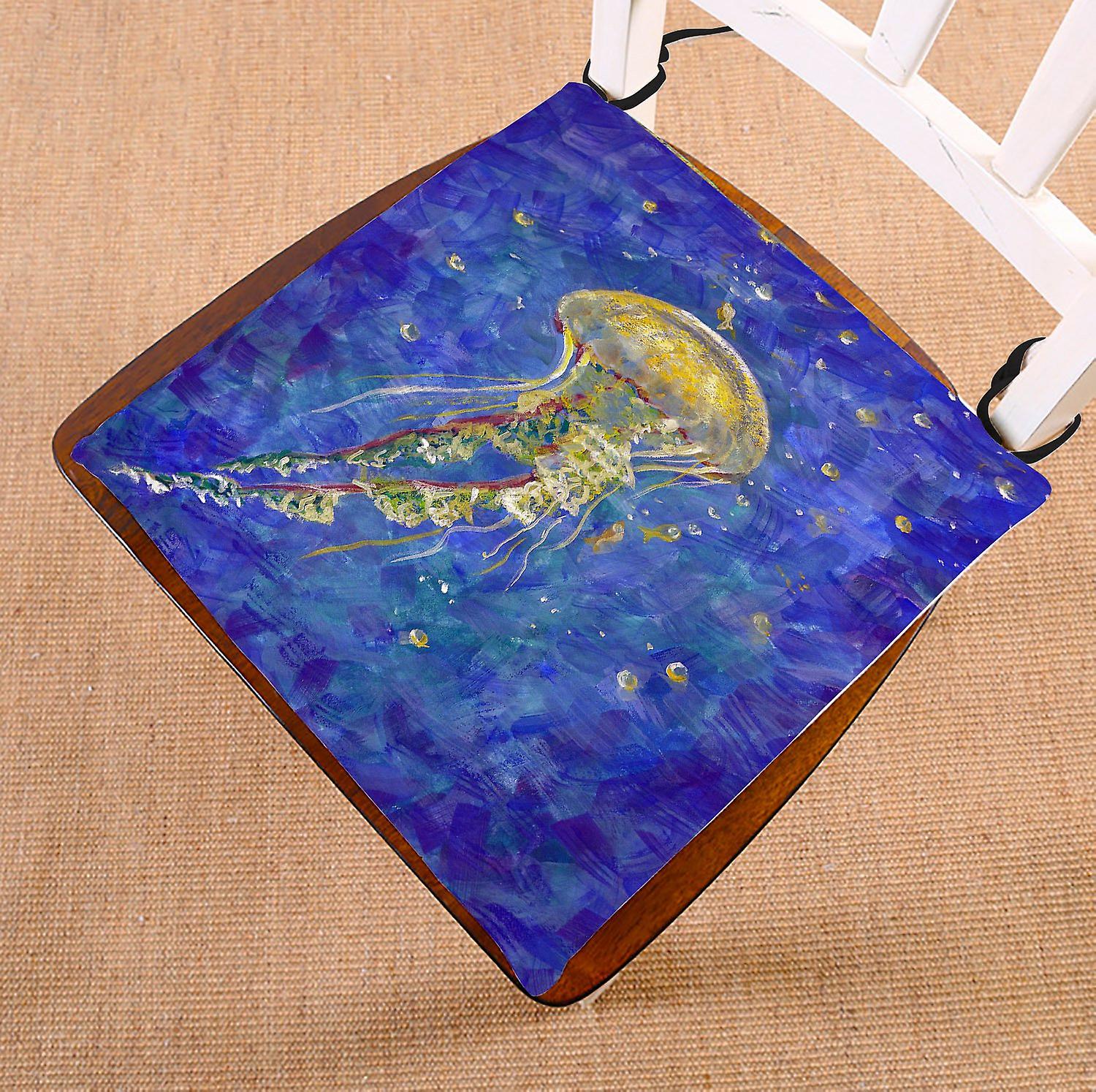 Underwater World Chair Pad， Oil Painting Jellyfish Blue Seat Cushion Chair Cushion Floor Cushion 40x40 Cm