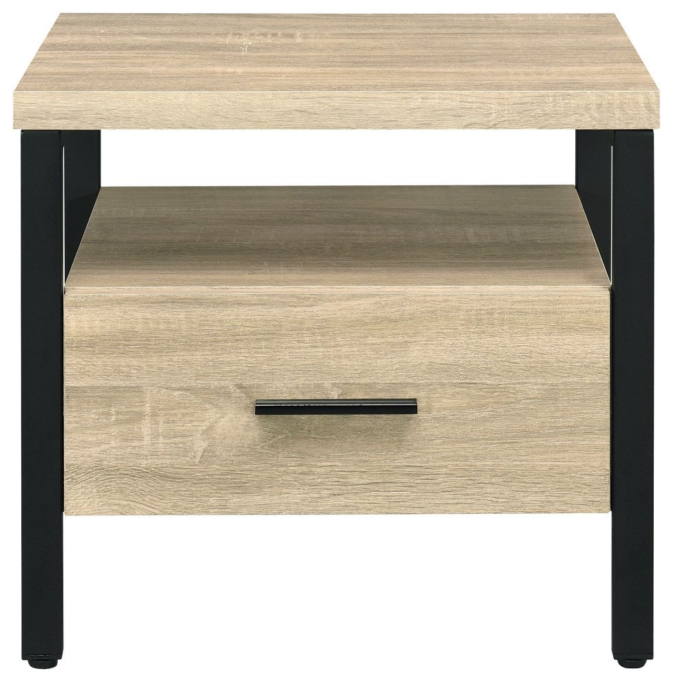 Yawan Accent Table  Oak and Black Finish   Transitional   Side Tables And End Tables   by Acme Furniture  Houzz