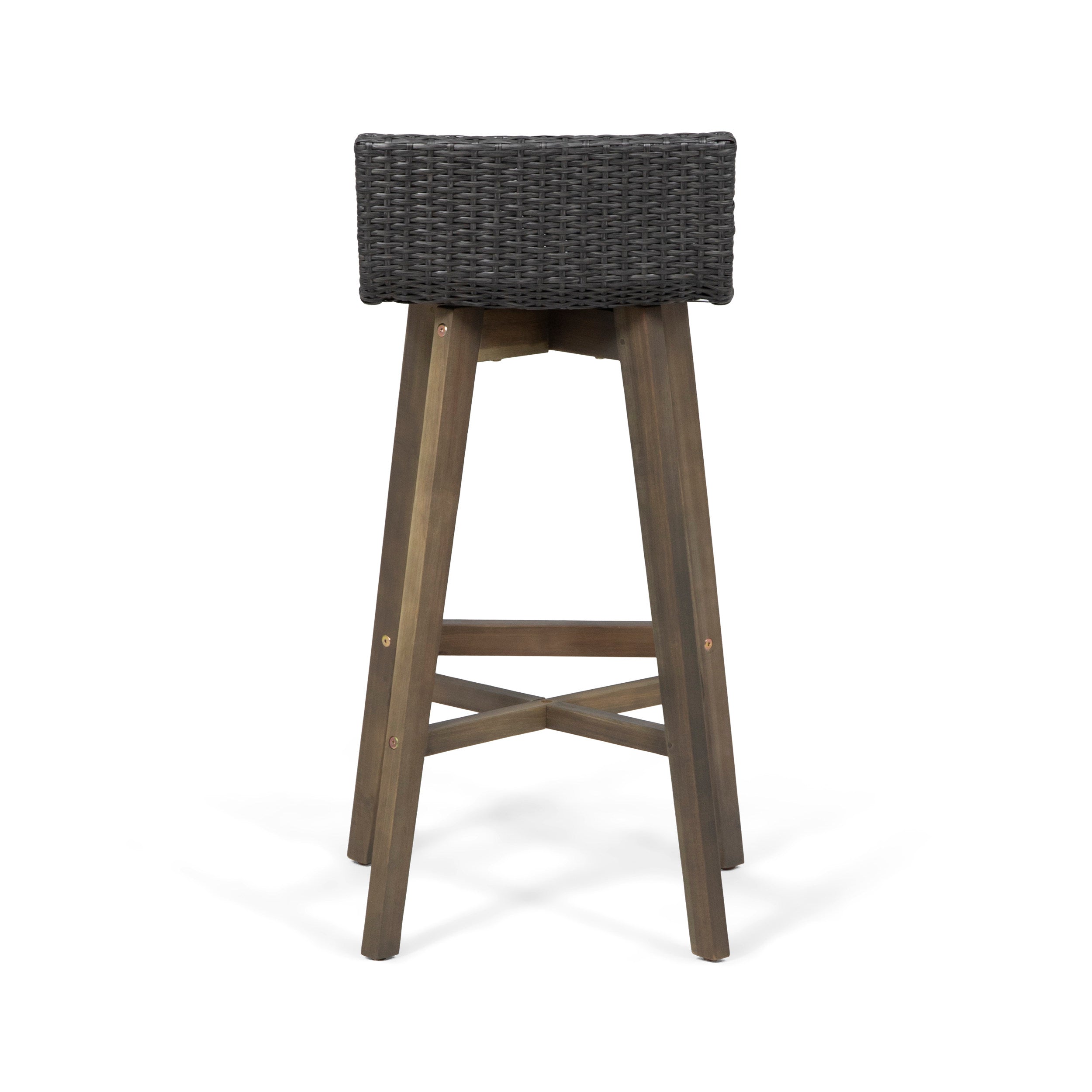 Jessie Outdoor Wood & Wicker Barstools (Set of 4)