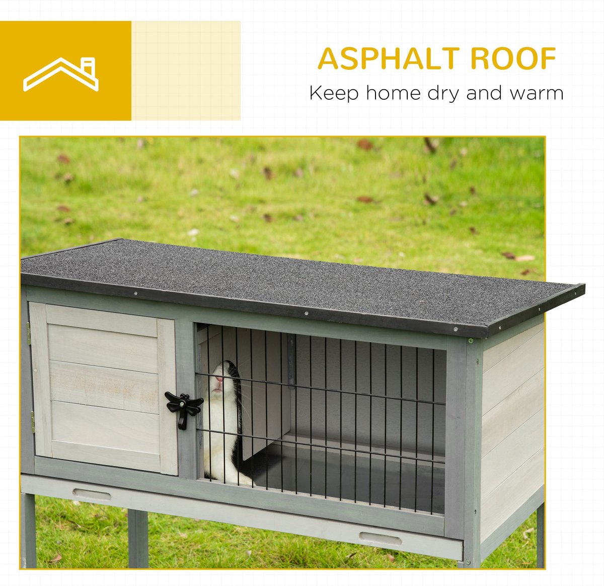 PawHut Hinged Asphalt Roof Elevated Rabbit Hutch