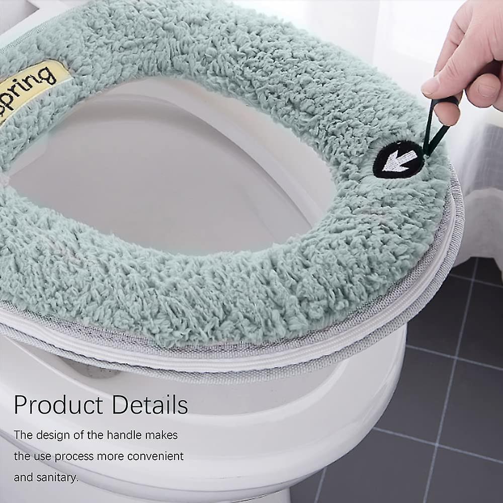 Green + Blue Toilet Seat Cushion With Zip Thicken Warm Skin Friendly With Washable Reusable Handle Standard Size For All Oval Toilet Seats