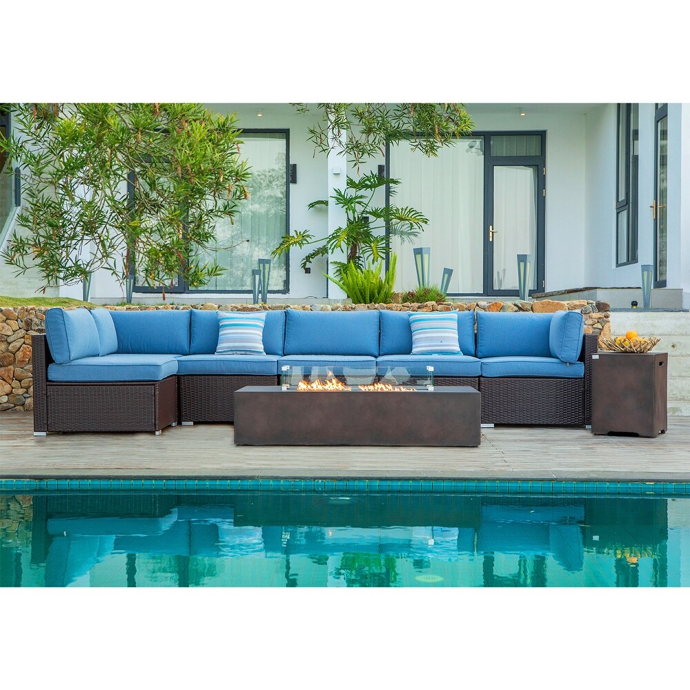 COSIEST 9 piece Outdoor Sectional Sofa Set with Fire Table