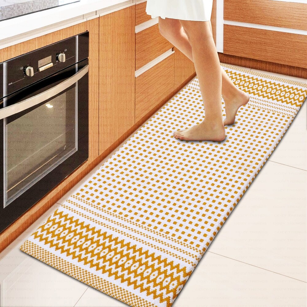 Anti Fatigue Standing Cushioned Kitchen Bath Mats [Set of 2] Woven Cotton  Waterproof  Non Slip  for Office  Sink  Laundry