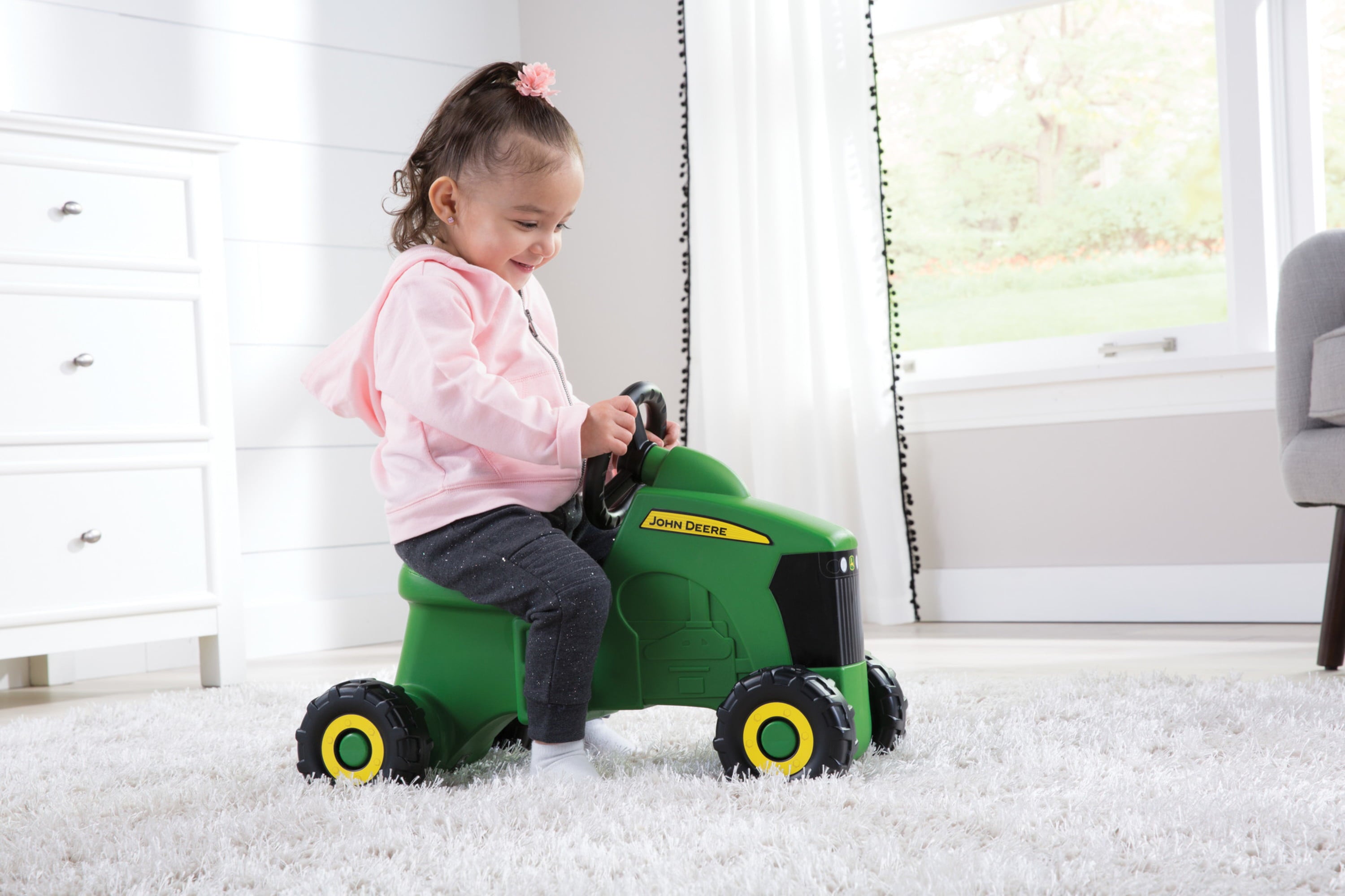 John Deere Foot to Floor Ride On Tractor Toy， Toddler Tractor Ride On Vehicle， Green