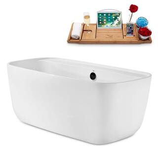 Streamline 59 in. Acrylic Flatbottom Non-Whirlpool Bathtub in Glossy White with Matte Black Drain and Overflow Cover N2060BL