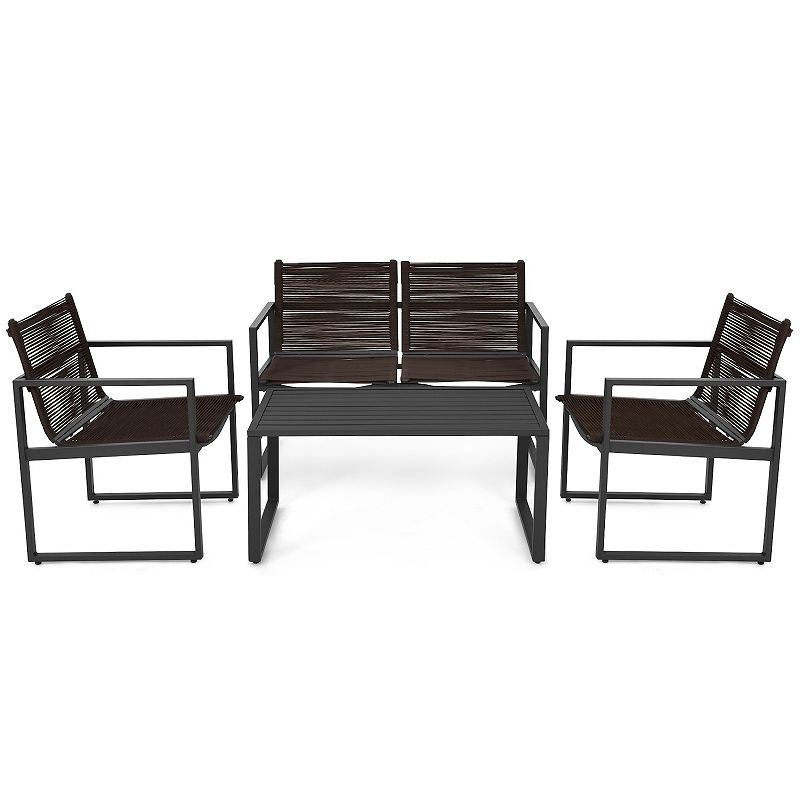 4 Pieces Patio Furniture Conversation Set with Sofa Loveseat