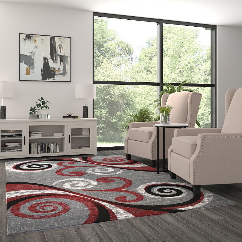 Masada Rugs Masada Rugs Stephanie Collection 6'x9' Area Rug with Modern Contemporary Design in Red， Gray， Black and White - Design 1100