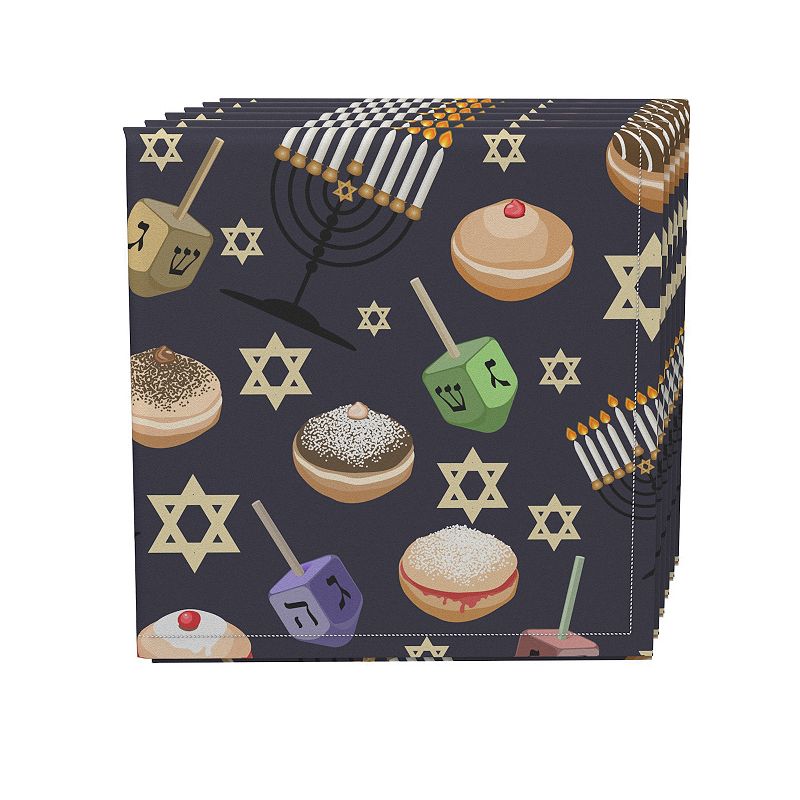 Napkin Set， 100% Polyester， Set of 4， 18x18， Dreidel Delightfulness