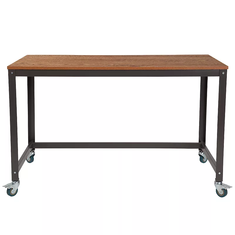 Emma and Oliver Mobile Computer Table Desk in Brown Oak Wood Grain Finish