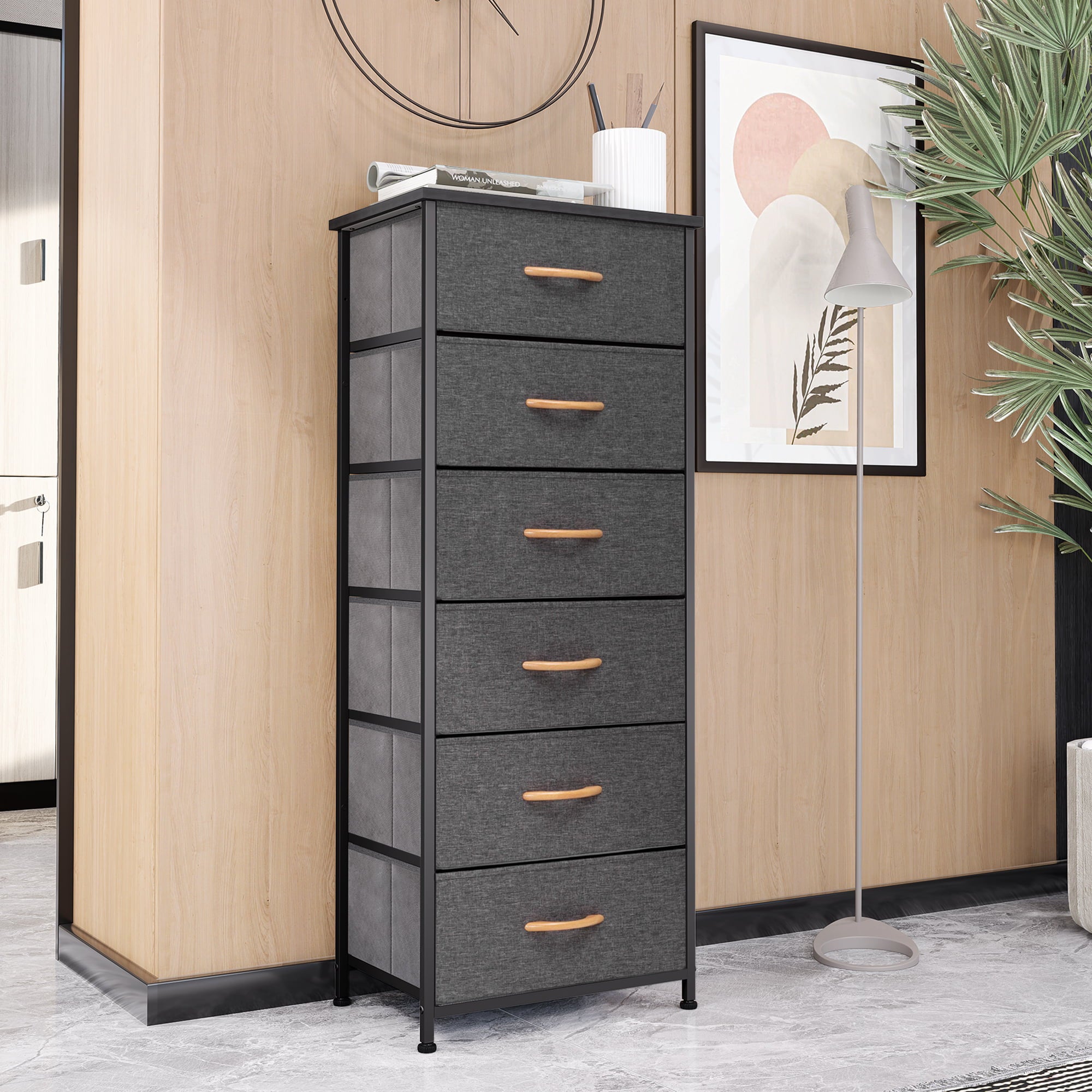 Vredhom Gray 6 Drawers Fabric Dresser Storage Tower