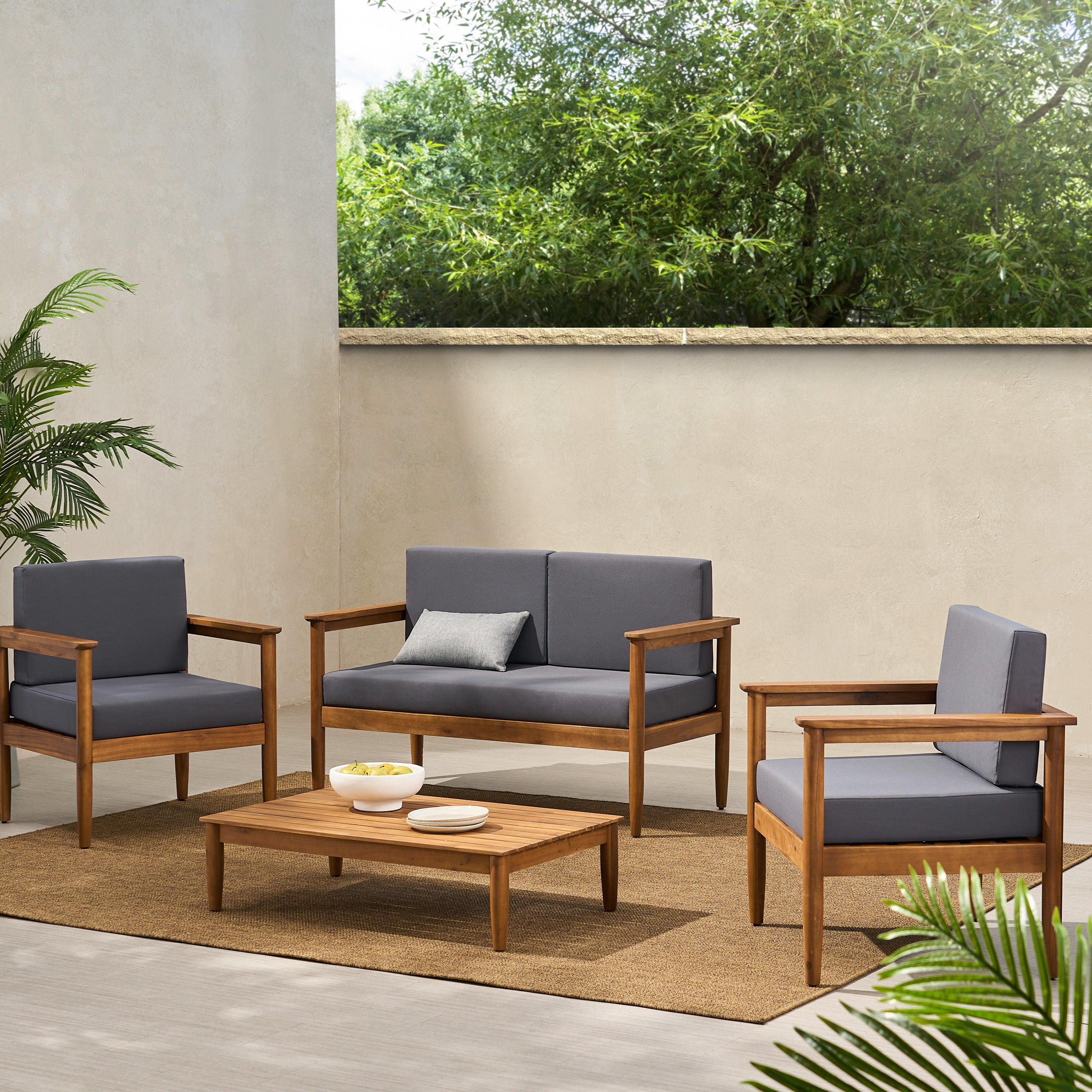 Plumb Outdoor Acacia Wood 4 Seater Chat Set