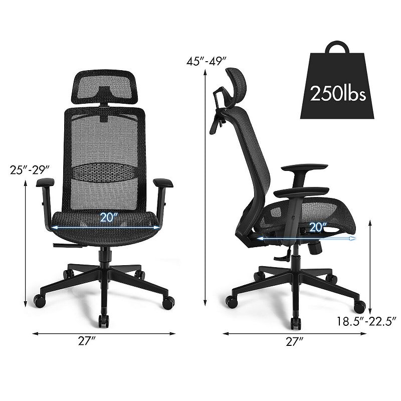 Height Adjustable Ergonomic High Back Mesh Office Chair with Hanger