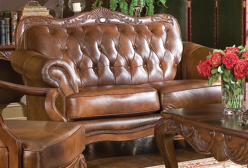 Coaster Victoria Leather Loveseat   Traditional   Loveseats   by Emma Mason  Houzz