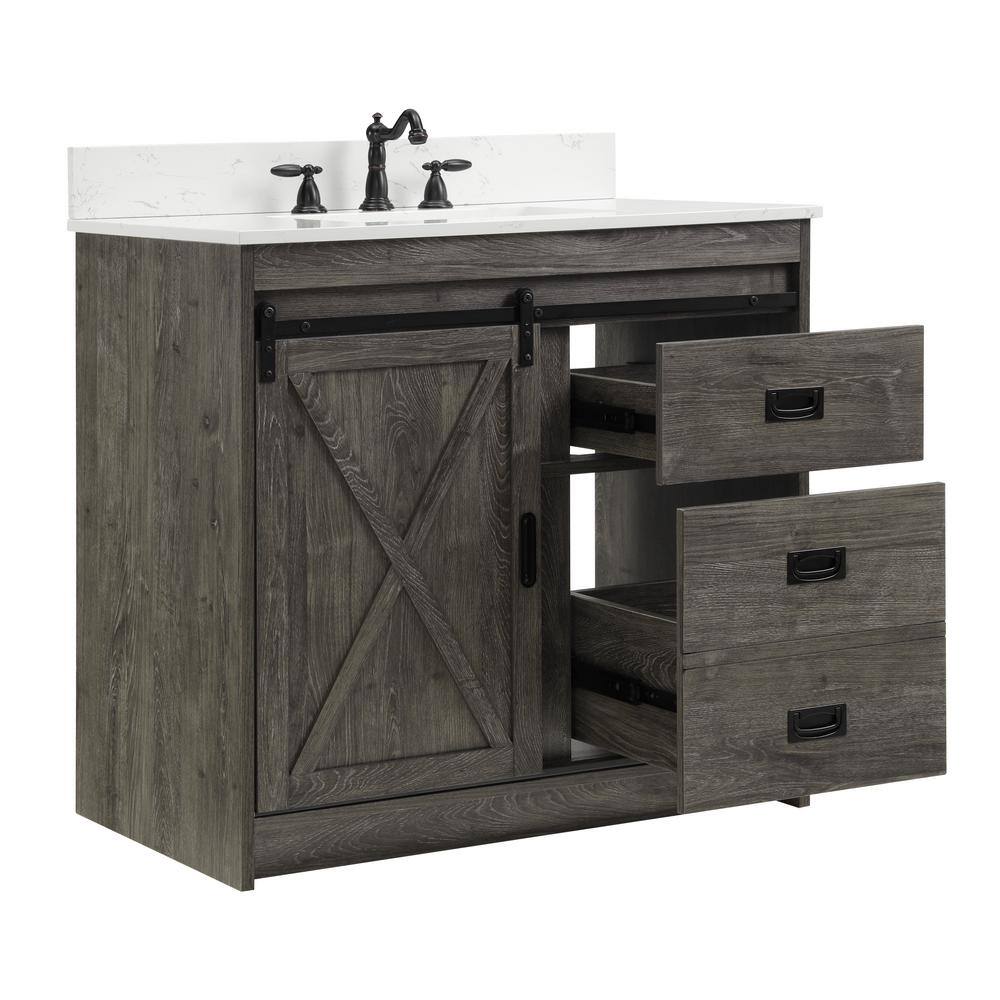 SUDIO Rafter 36 in. W Bath Vanity in Charcoal Gray with Engineered Stone Vanity Top in Carrara White with white Basin Rafter-36CG