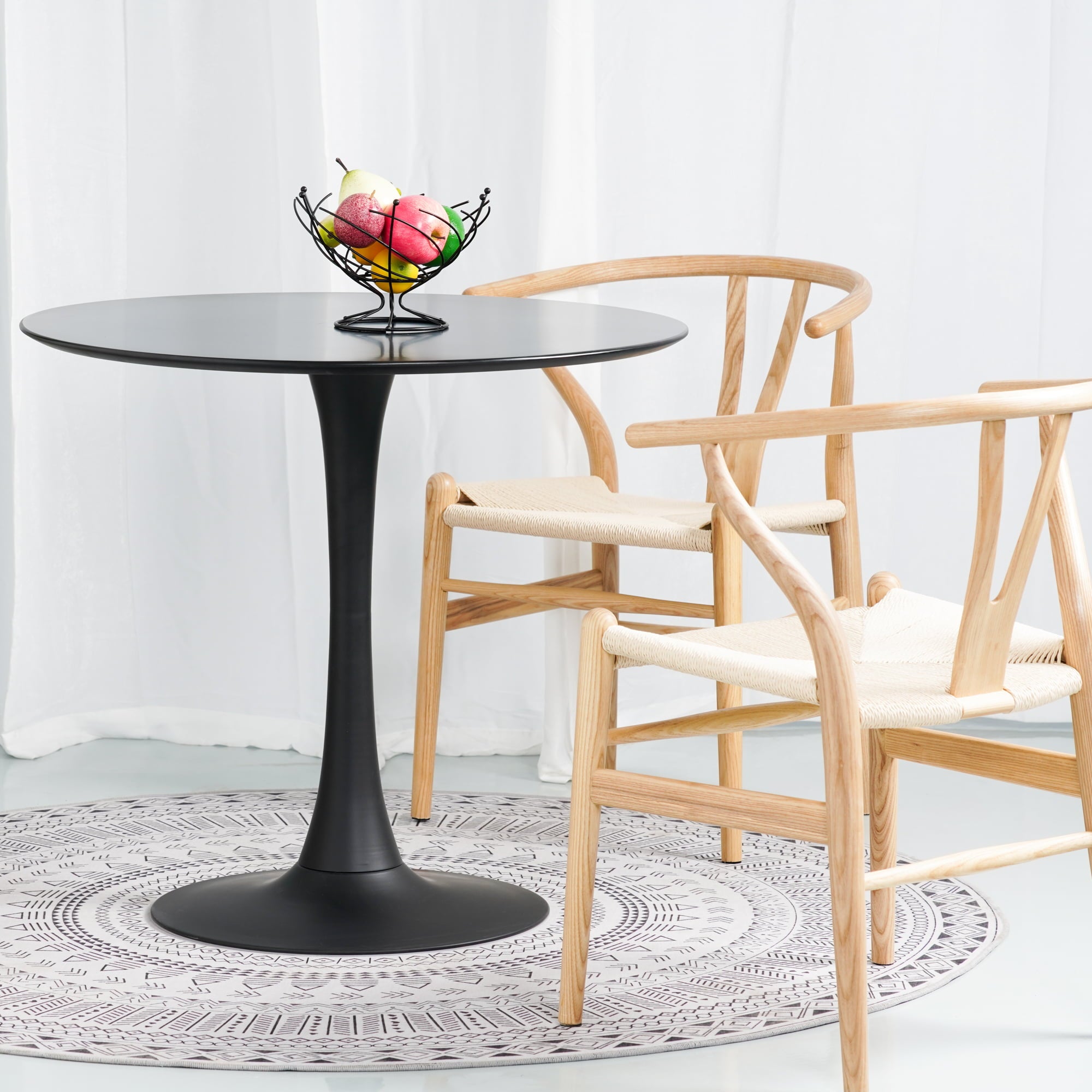 Tomile 32 Modern Round Tulip Style Dining Table for Kitchen, Mid Century MDF Round Top Coffee Table with Metal Pedestal Base, Black