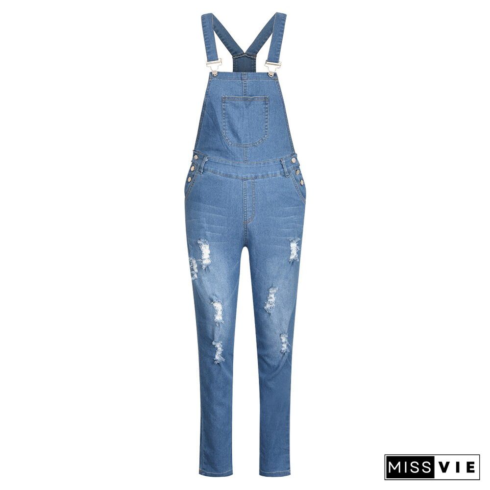 Sale New Spring Women Overalls Cool Denim Jumpsuit Ripped Holes Casual Jeans Sleeveless Jumpsuits Hollow Out Rompers D30