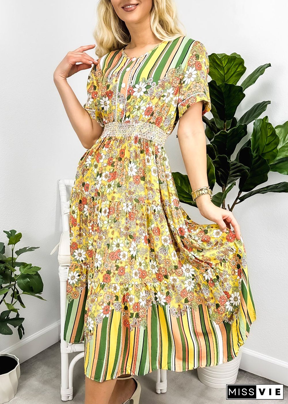 Multicolor Floral Retro Print Dress