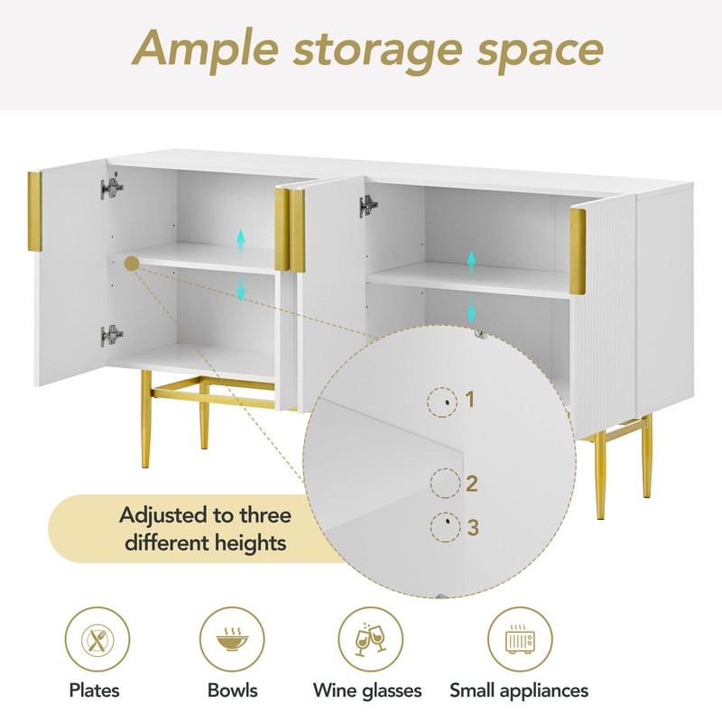 Modern Accent Cabinet with 4 Doors and Adjustable Shelves  Sideboard Buffet Storage Cabinet for Living Room  Entryway