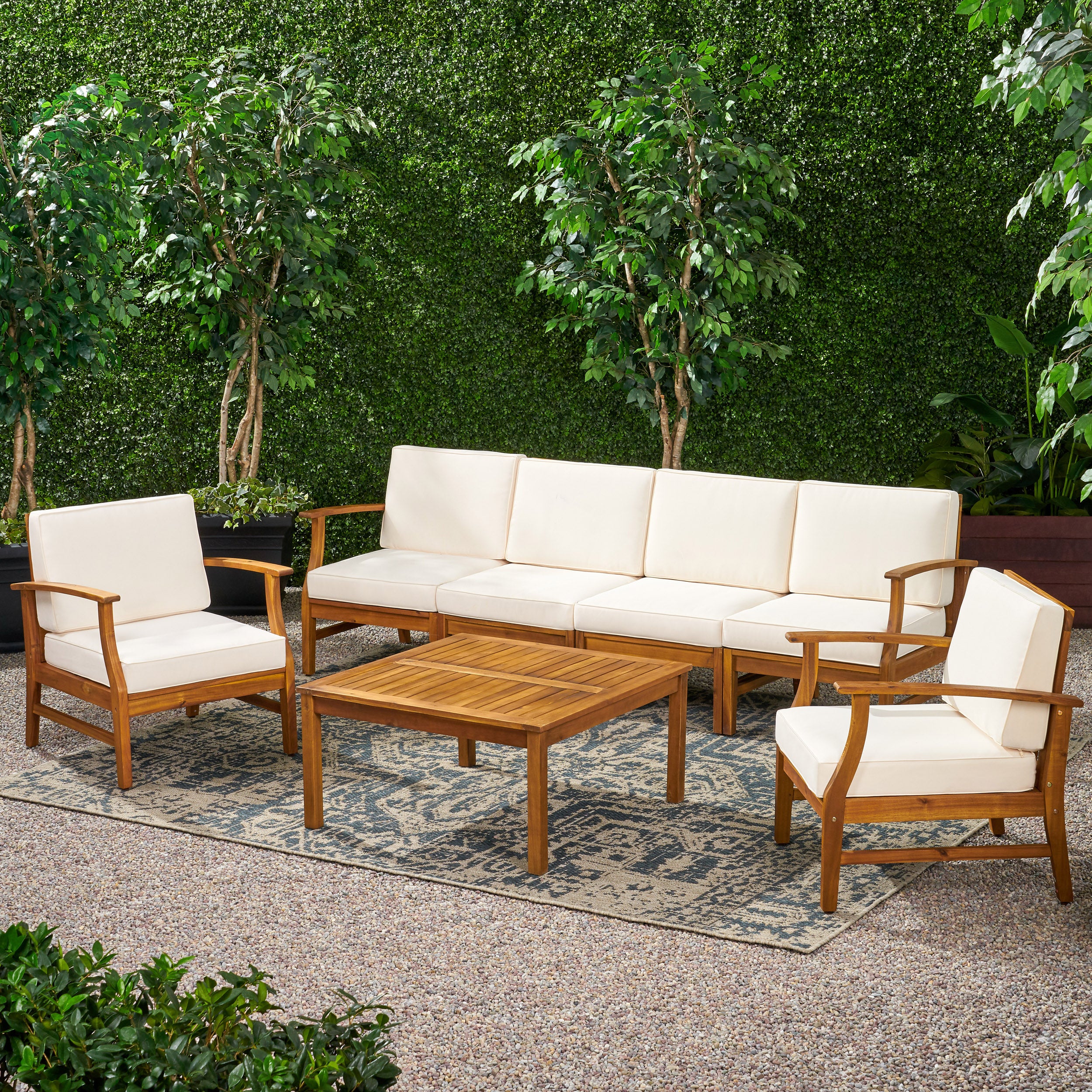 Scarlett Outdoor 6 Seat Teak Finished Acacia Wood Sofa and Table Set